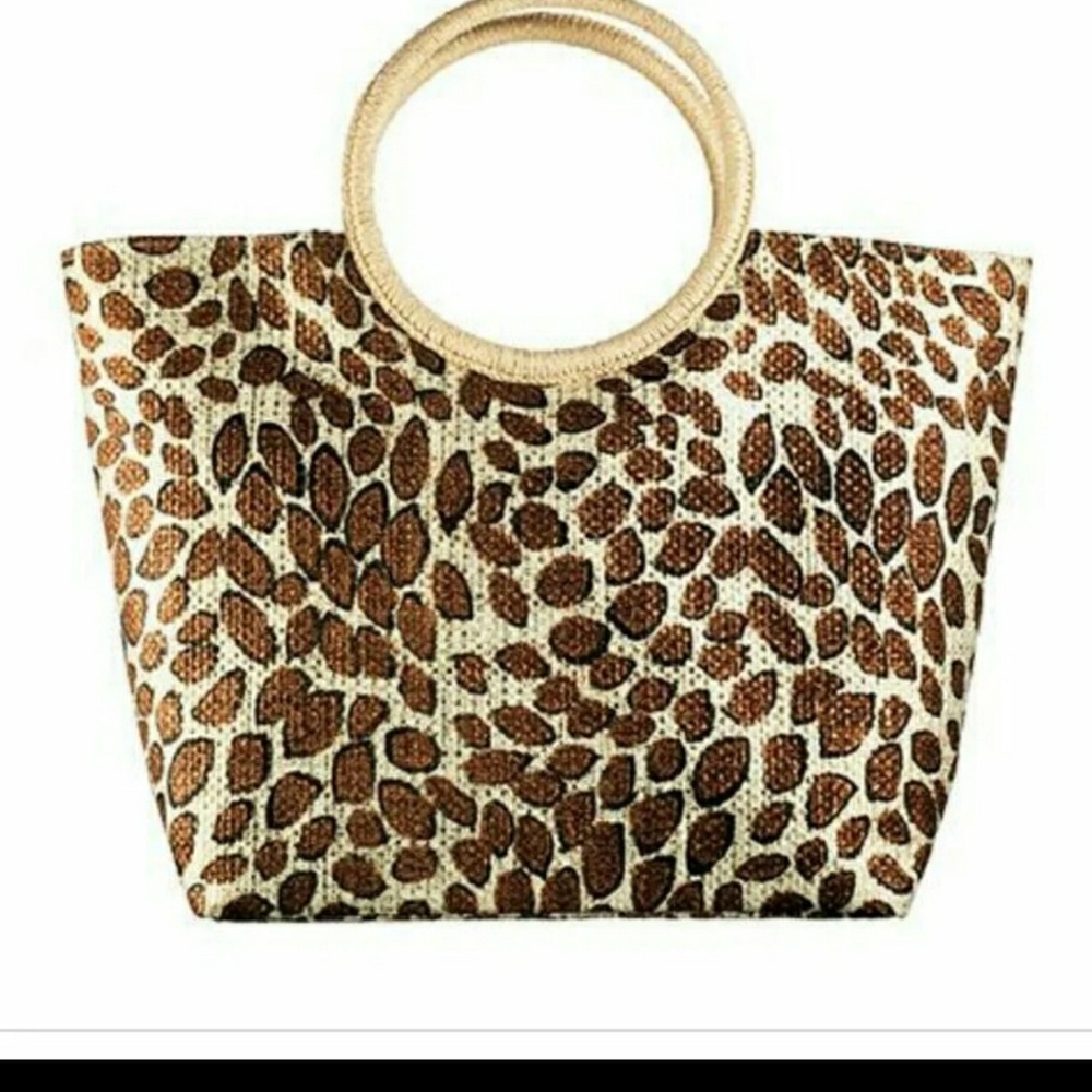 Leopard print straw bag